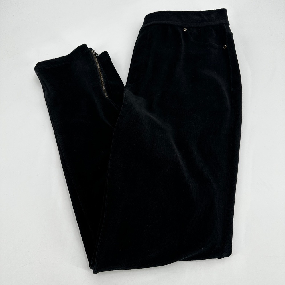 Susan Graver Womens Black Corduroy Velvet Ankle Zip Leggings Pants Sz XS Pull On